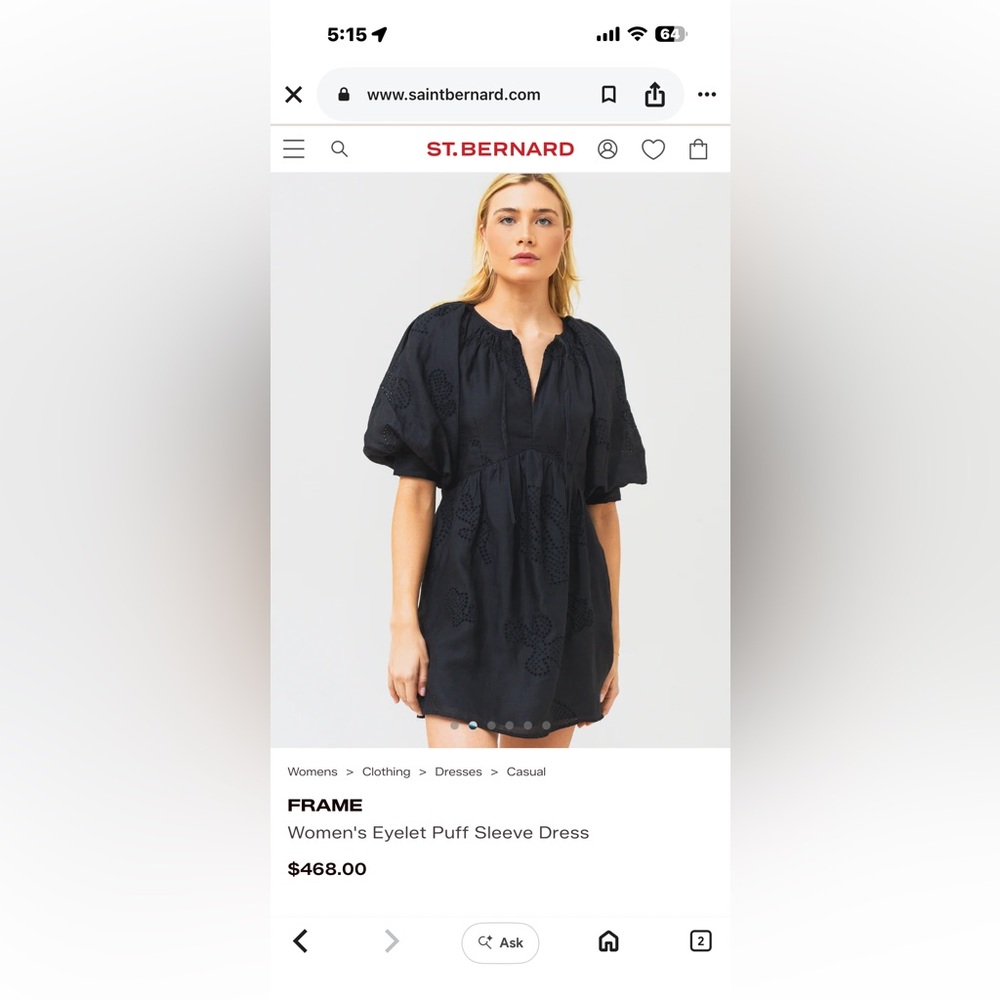 FRAME Black Puff Sleeve Eyelet Dress - Picture 2 of 14